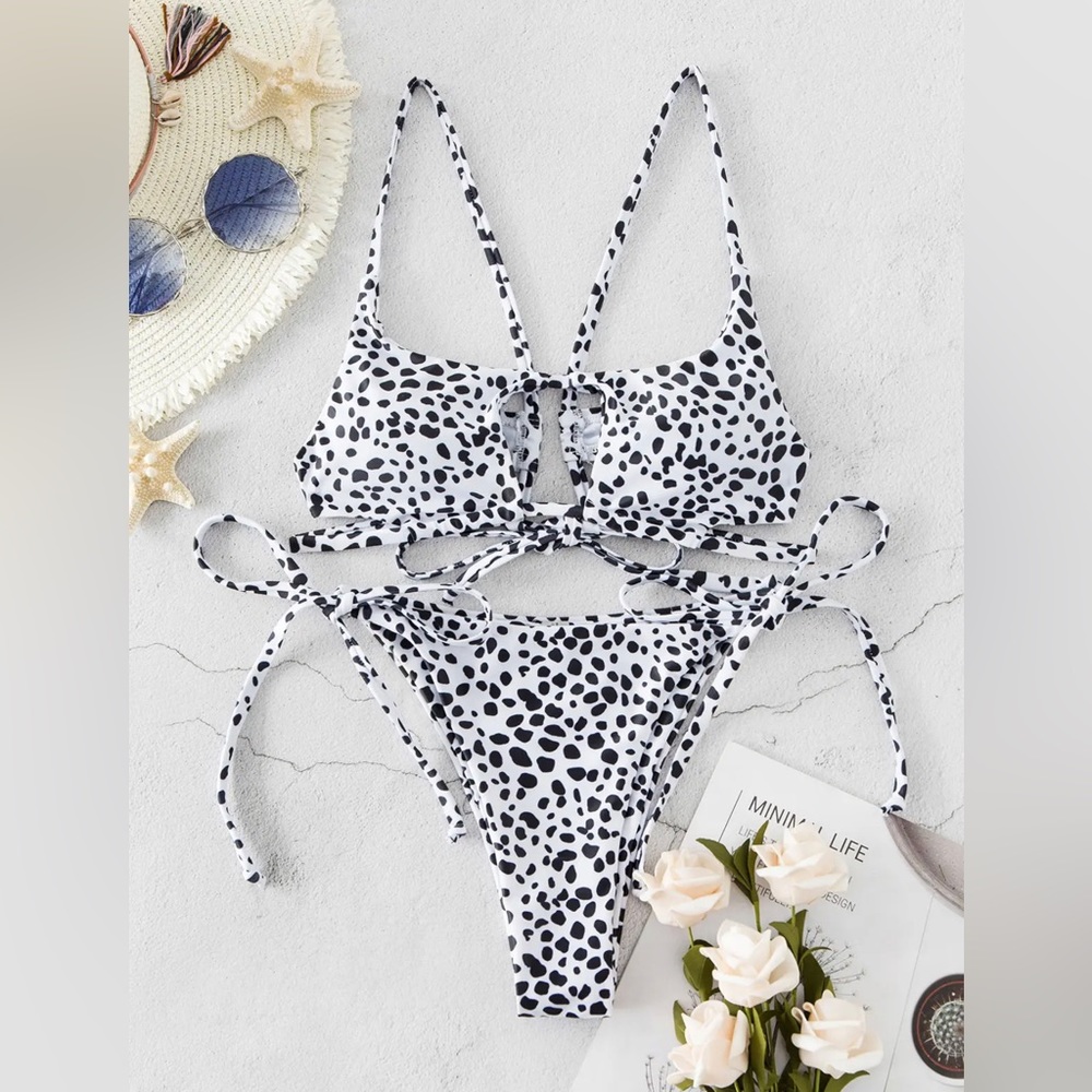 Dalmatian Print Tie Cutout Bikini Swimsuit